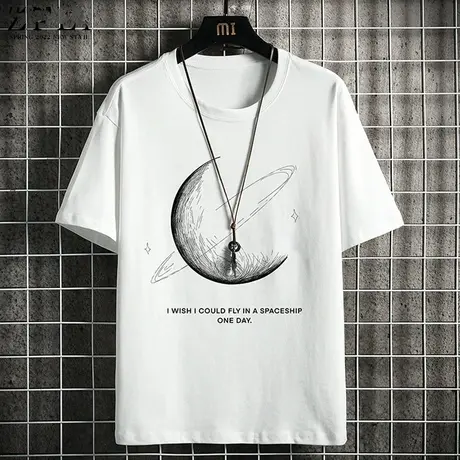 短袖男夏季潮流宽松印花五分半袖白T体恤衫学生纯棉上衣青少年t恤商品大图