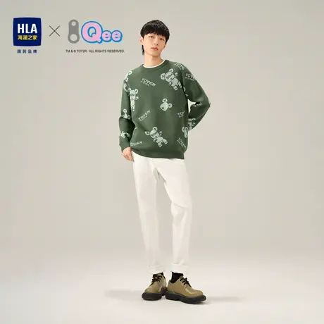 HLA/海澜之家2023Qee联名针织衫圆领提花满身图案保暖毛衣男图片