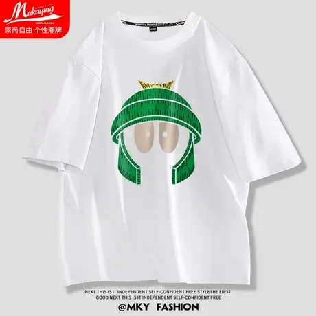 白色t恤男士短袖夏季简约印花情侣潮流潮牌学生上衣服2023款半袖商品大图