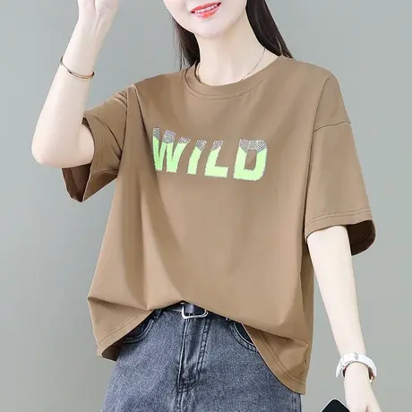 半袖纯棉白色t恤衫女夏装2023年新款韩版时尚宽松上衣服潮ins体恤商品大图