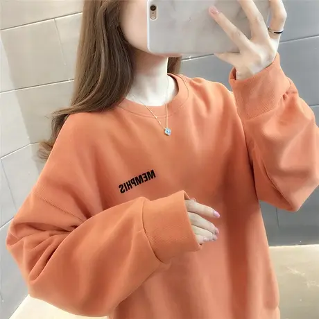 纯色长袖圆领卫衣女秋季2023新款韩版宽松百搭慵懒风印花外套上衣商品大图