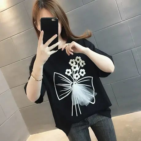 女装2023年新款秋季秋装纯棉短袖T恤宽松上衣服设计感打底衫爆款商品大图