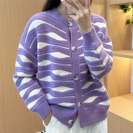 秋季毛衣针织开衫外套2023新款春秋上衣时尚洋气外搭短款上衣薄款商品大图