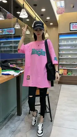 春夏季双面印花后背卡通熊t桖女装2023年新品百搭休闲套头短袖t潮商品大图