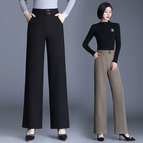 宽松阔腿裤女垂感高腰修身2023春夏新款中年妈妈高级休闲直筒裤子图片
