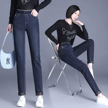 烟管裤女2023年春秋季新款小个子高腰显瘦复古不掉色直筒牛仔裤图片