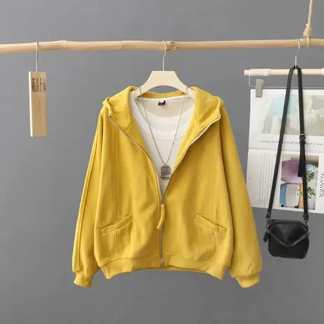 休闲风运动拉链外套卫衣女宽松休闲百搭连帽上衣小个子开衫潮ins商品大图