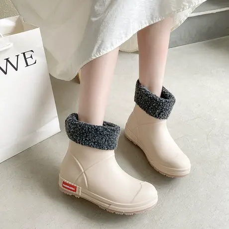 雨鞋女时尚款外穿加绒中筒胶鞋防水防滑雨靴冬天水靴子下雨穿的鞋图片