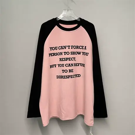 2023秋冬装新款字母图案宽松oversize中长款拼色长袖T恤女上衣ins商品大图