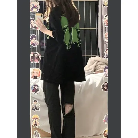 纯棉重磅蝴蝶结印花短袖t恤女2023春夏季新款设计感宽松大码上衣图片