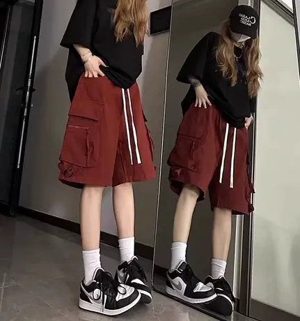 美式hiphop工装裤女夏季2023新款设计感小众休闲五分裤运动阔腿裤图片