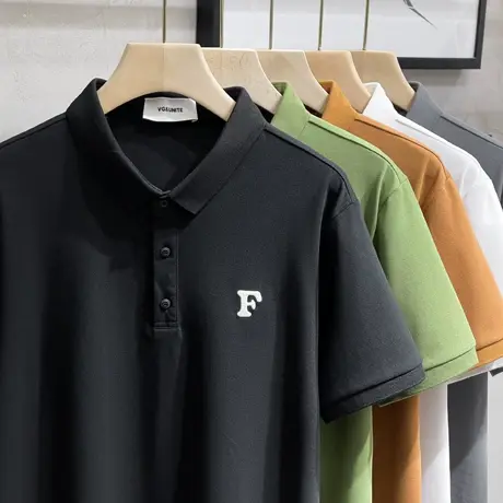 刺绣丝光珠地棉夏季男士条纹POLO衫时尚休闲翻领保罗短袖男T恤衫商品大图