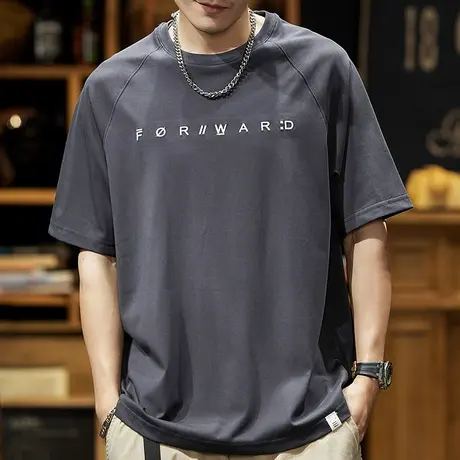 Modi Nick/摩帝尼克男士品质T恤夏季宽松半袖纯棉男士t恤圆领潮流商品大图