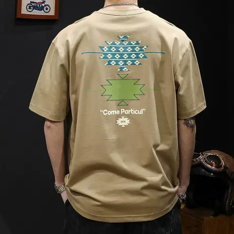 美式印花短袖t恤男23新款半袖上衣潮牌大码男装男士重磅体恤男款商品大图