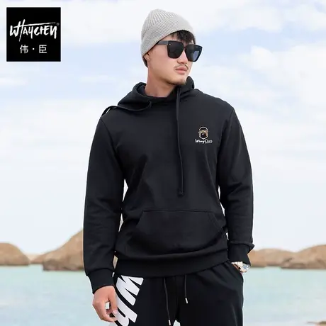 伟臣潮流新品大码男士百搭连帽卫衣肥仔宽松加肥加大纯棉印花上衣商品大图