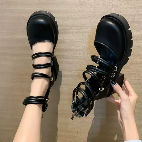 包头凉鞋女粗跟2023年春夏新款罗马凉靴英伦风复古玛丽珍高跟鞋潮商品大图