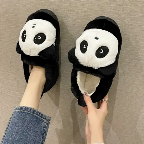 棉拖鞋女冬季室内家居可爱熊猫包跟厚底防滑毛绒保暖外穿棉鞋冬天商品大图