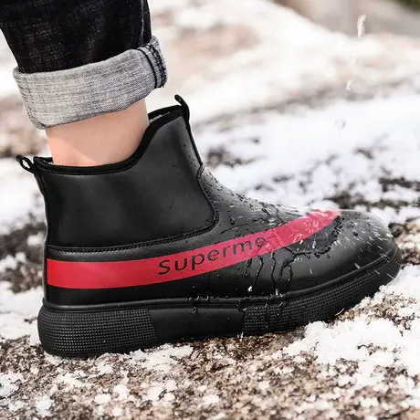 雨鞋男冬季时尚加绒劳保厨房工作防水鞋男士防滑短筒胶鞋水鞋雨靴商品大图