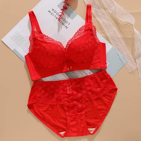 本命年内衣套装女小胸加厚聚拢收副乳胶新款虎年新娘结婚红色文胸商品大图