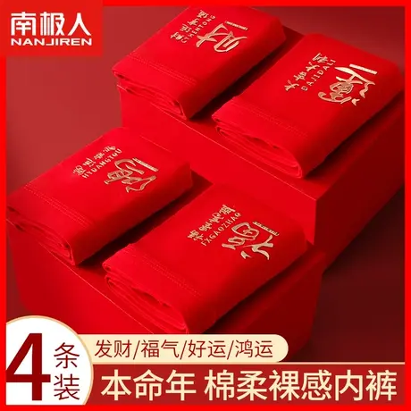 本命年红色男士内裤男生纯棉四角裤2024龙年新款男款平角短裤衩DF图片