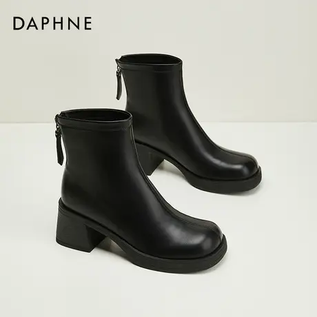Daphne达芙妮 ~黑色马丁靴女款2023新款秋季粗跟中跟瘦瘦短靴单靴图片