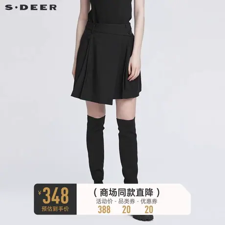sdeer圣迪奥秋装学院风不规则A字黑色短裙女S22181301图片