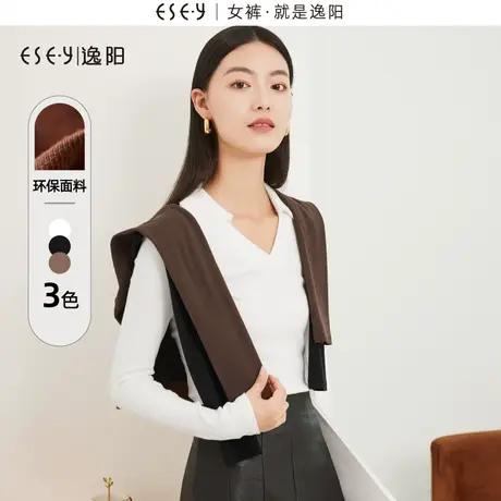 逸阳Polo领复古针织t恤女2023秋款修身显瘦优可丝打底衫上衣9276图片