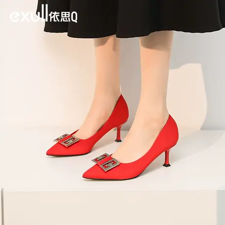 依思q婚鞋新娘鞋红色秀禾婚纱两穿2023年新款尖头日常可穿高跟鞋图片