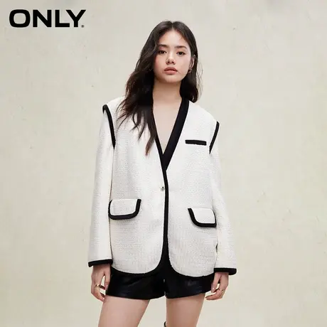 【元气珠珠】ONLY2023冬季新款时尚落肩长袖V领西服女|123308017商品大图