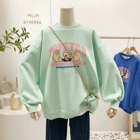 2022春装新款韩国东大门ins慵懒卡通休闲套头卫衣宽松姐妹装小众商品大图