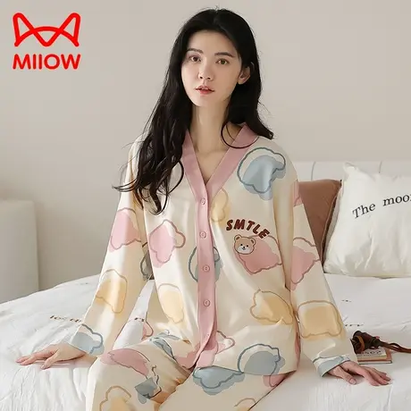 猫人睡衣女春秋季纯棉长袖长裤2023新款可外穿家居服套装2023新款图片