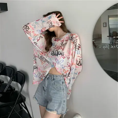 气质别致网纱蕾丝雪纺衫长袖防晒衣夏季薄款高端小衫时尚洋气上衣图片