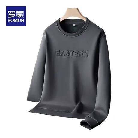 罗蒙男士卫衣新款2023秋冬长袖t恤宽松上衣服男装简约圆领打底衫图片