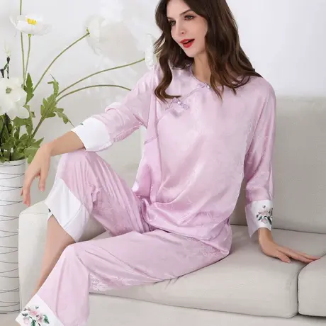 睡衣女新中式国风春夏秋2025新款冰丝长袖套装高级感丝绸家居服商品大图