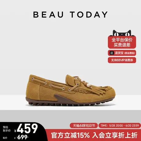 BeauToday蝴蝶结袋鼠鞋女款2025新款夏季流苏乐福鞋BT真皮小皮鞋图片