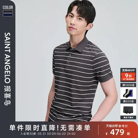 报喜鸟商务休闲男士时尚POLO衫条纹潮流舒适上衣简约T恤桑蚕丝男商品大图