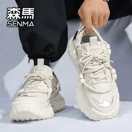 森马男鞋夏季透气网面潮牌百搭运动休闲跑步厚底增高小白老爹潮鞋商品大图