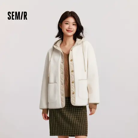 [商场同款]森马外套女仿麂皮仿羊羔毛冬2024新款拼接宽松夹棉夹克图片