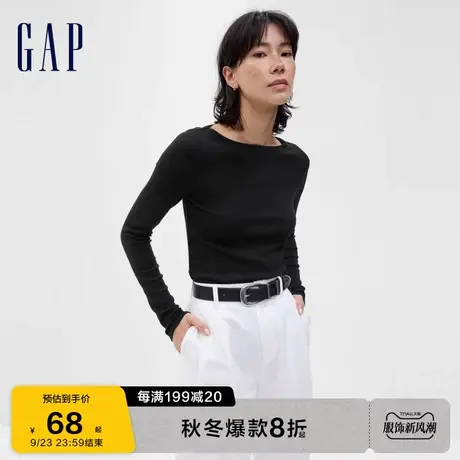Gap女装秋季新款莫代尔一字领长袖正肩T恤540610休闲运动上衣图片