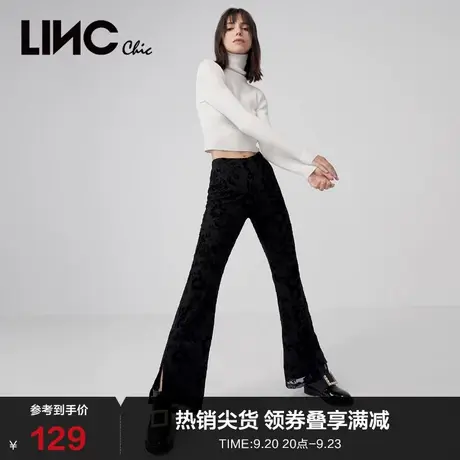 LINCCHIC金羽杰裤子丝绒微喇叭针织裤女显瘦显腿长休闲裤2032227商品大图