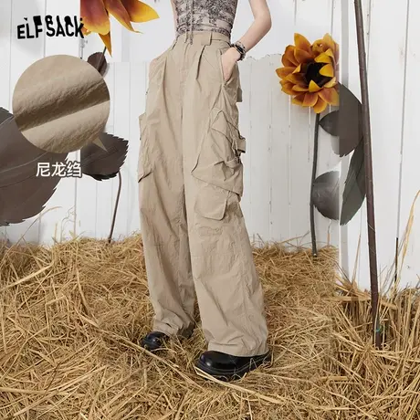 妖精的口袋阔腿工装裤女2023夏季新款防晒薄款高腰宽松休闲裤子潮商品大图