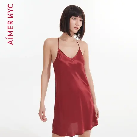 爱慕NYC细带蕾丝美背吊裙本命年红色睡衣女睡裙含桑蚕丝家居服图片