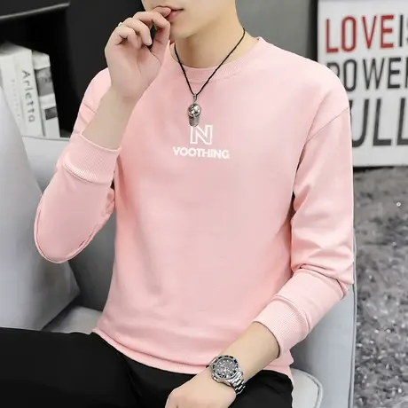 重磅纯棉卫衣男加绒加厚摇粒绒圆领套头无帽上衣长袖t恤潮流宽松商品大图