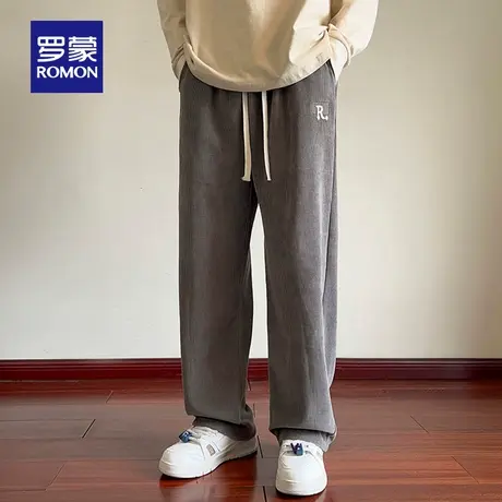 罗蒙男士宽松系绳休闲裤2025秋季新款简约百搭直筒裤时尚潮流长裤商品大图