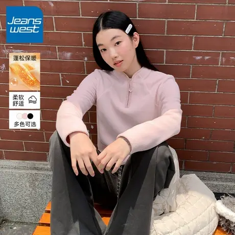 KV真维斯加绒卫衣女2025新款秋冬季女士加绒加厚半拉链立领外套女商品大图
