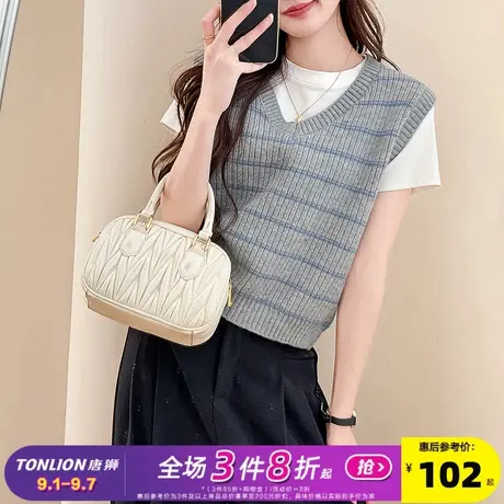 唐狮2025秋冬简约条纹V领套头毛衣马甲女春秋外穿高级感百搭上衣商品大图