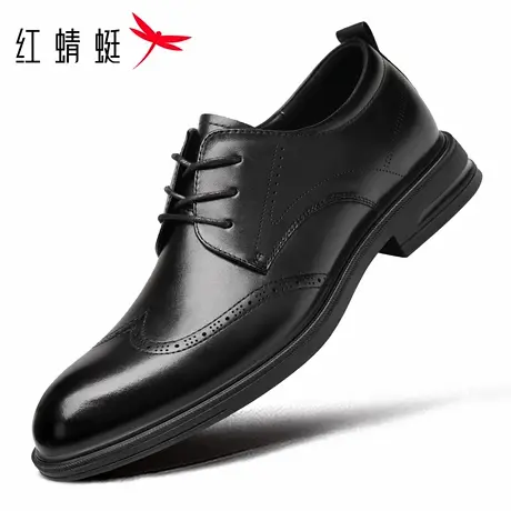 红蜻蜓男鞋秋冬鞋子男士布洛克休闲商务正装皮鞋男牛皮真皮德比鞋商品大图