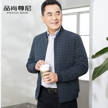 男士春季外套2023款中老年棒球领格子休闲夹克开衫薄款宽松爸爸装商品大图