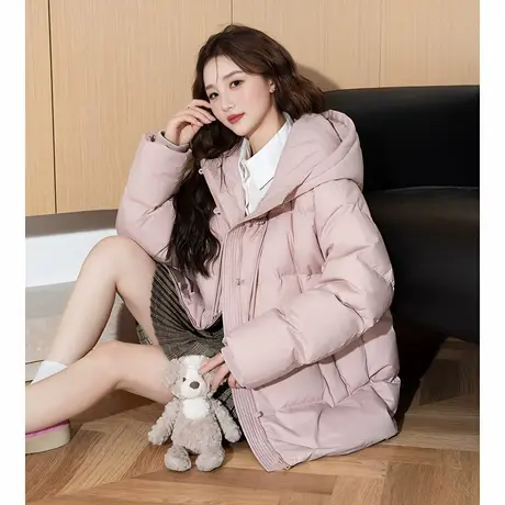 唐狮春季新款情侣羽绒服女款宽松休闲粉色外套连帽短款上衣TD图片