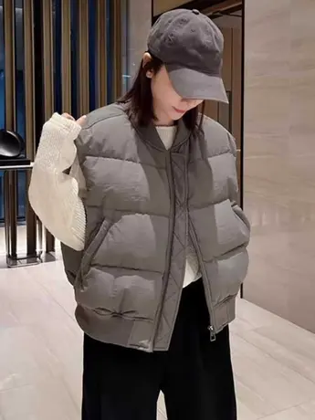 爆款2023年新款高级感棒球领羽绒马甲女短款宽松无袖马夹背心外套图片